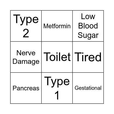 Diabetes Bingo Card