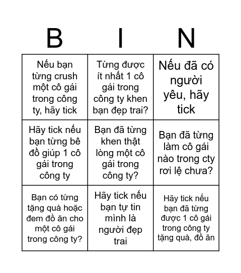 Trao Go say hello ! Bingo Card
