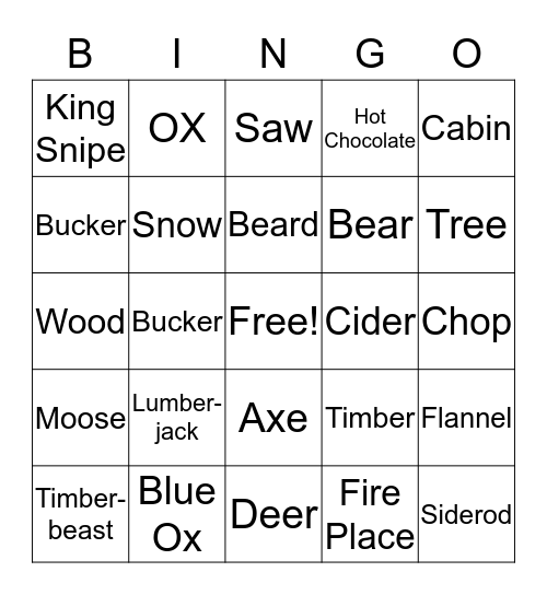 Lumberjack Bingo Card