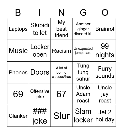 School bingo Card