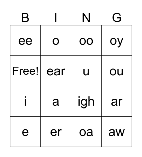 Phonics Sounds Bingo Card