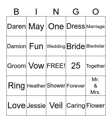 Heather's Shower Bingo Card