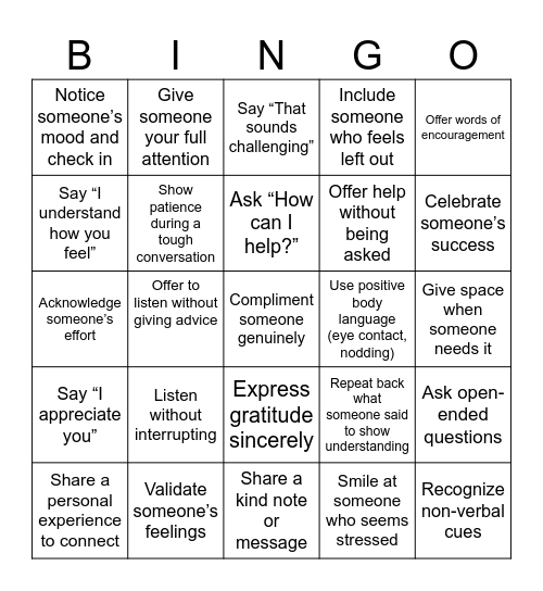 Empathy Bingo: Walk in Their Shoes Bingo Card