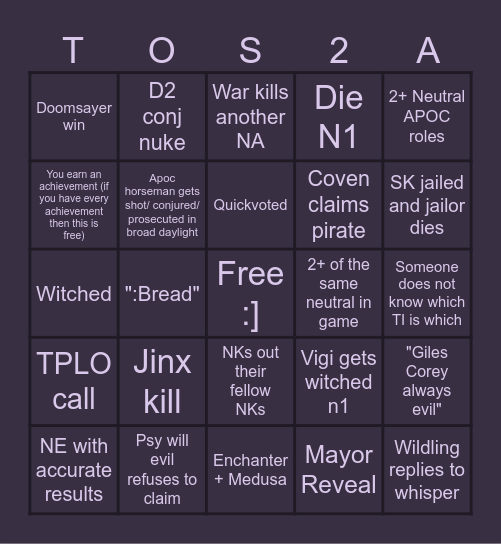 TOS2 AA Bingo! Bingo Card