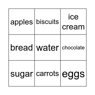 food Bingo Card