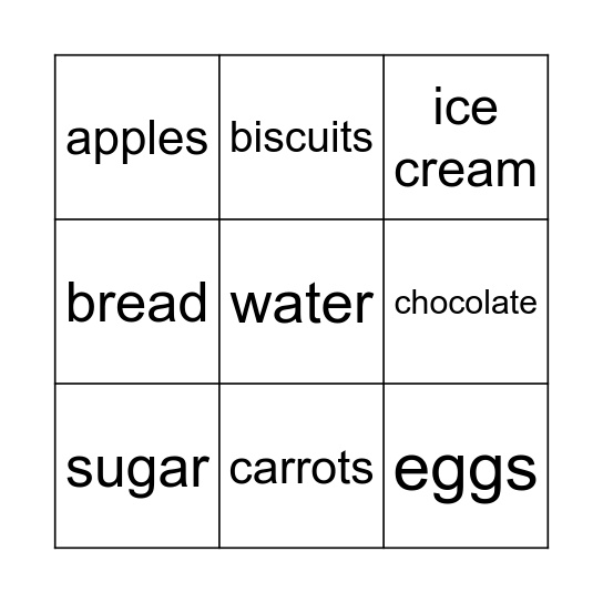 food Bingo Card