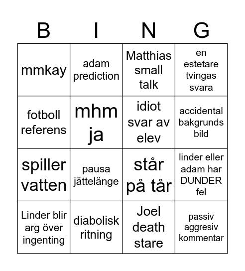 Mathias Bingo Card