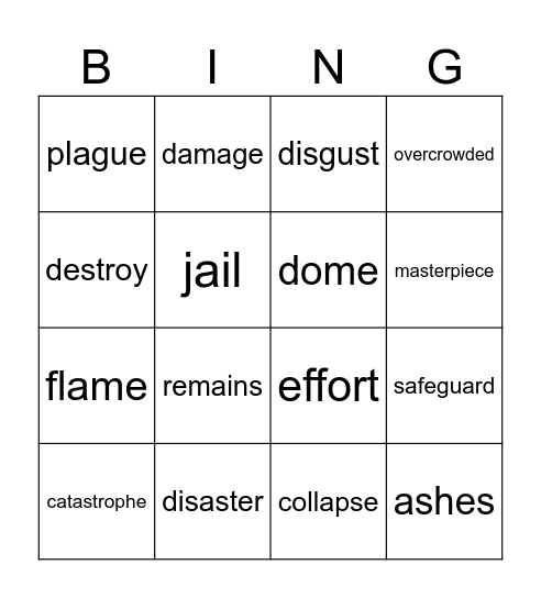 Great Fire of London Bingo Card