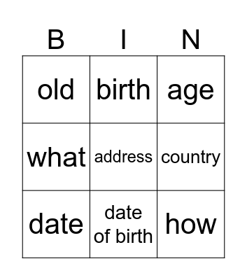 About me Bingo Card