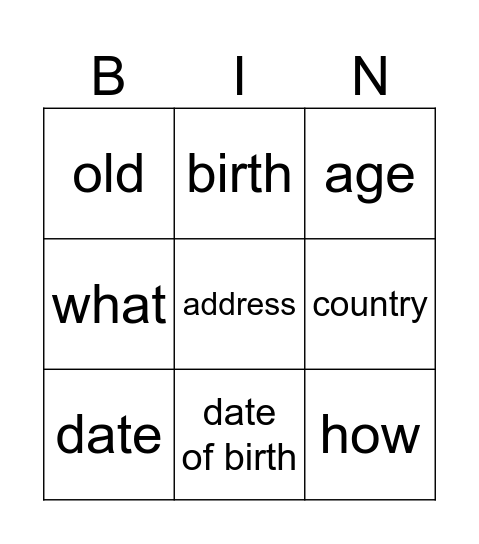 About me Bingo Card