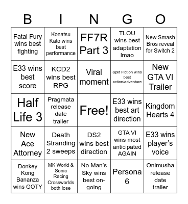 TGA 2025 Bingo Card