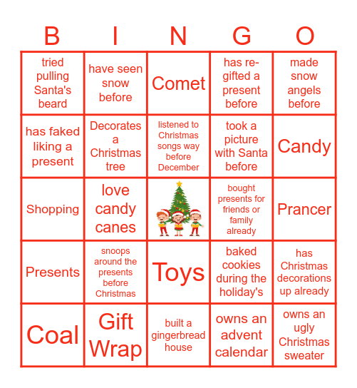 Virtual Holiday Bingo Card