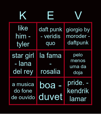 Kevin Bingo Card