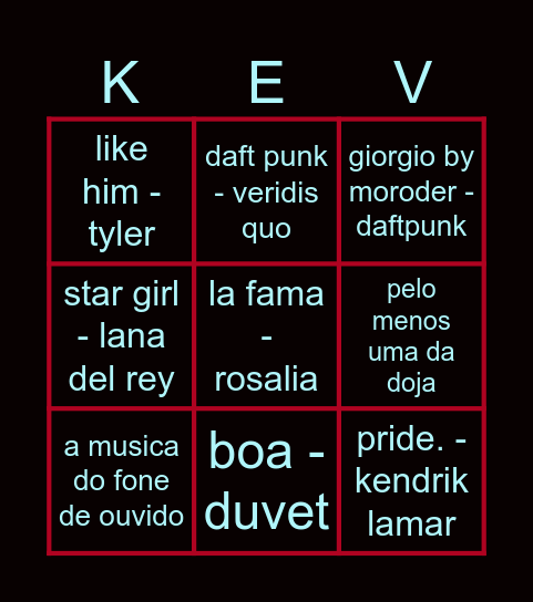 Kevin Bingo Card