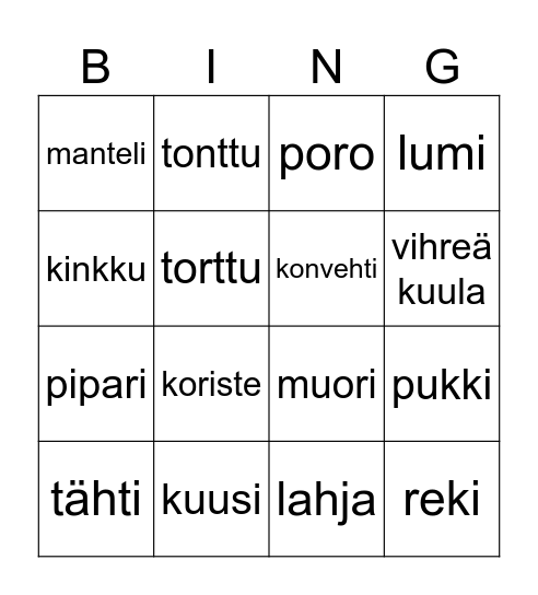 Joulubingo Card
