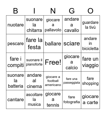 I passatempi in italiano Bingo Card