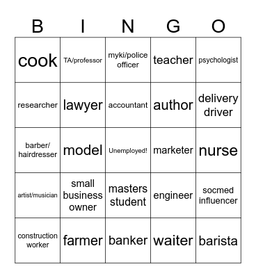 exposure therapy: jobs Bingo Card