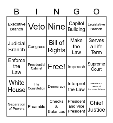 Three Branches of Government Bingo Card