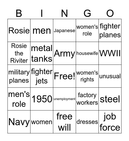 1950 WWII Bingo Card
