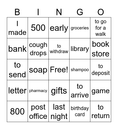 10.1 Bingo Card