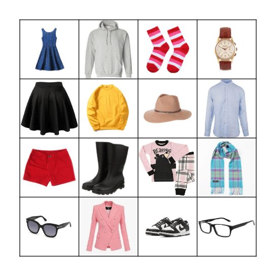 Clothes Bingo Card