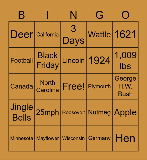 Thanksgiving Bingo Card