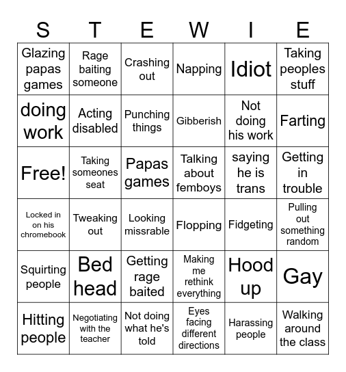 Stewie Bingo Card