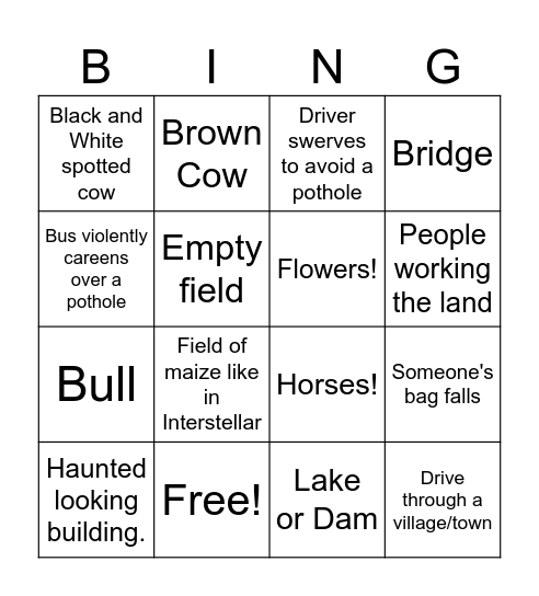 Ansofi's Bus Ride Bingo Card