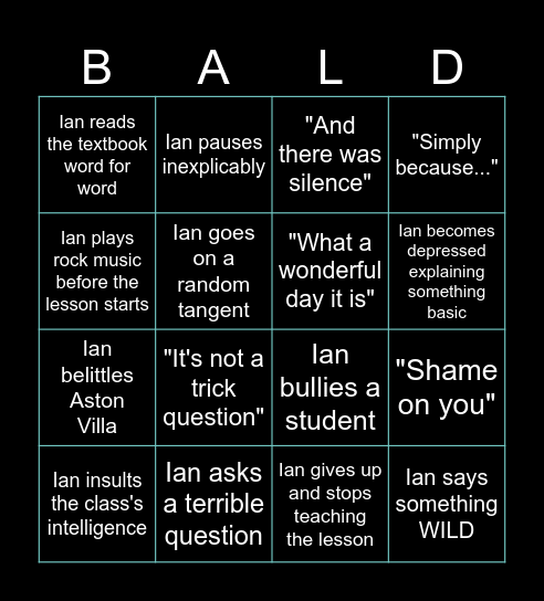 Baldy Bingo Card