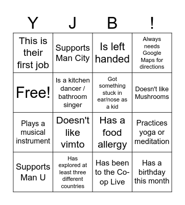 YJ Bingo! Bingo Card