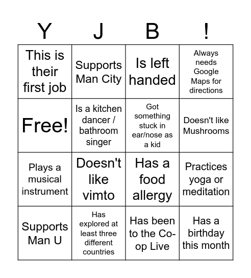 YJ Bingo! Bingo Card