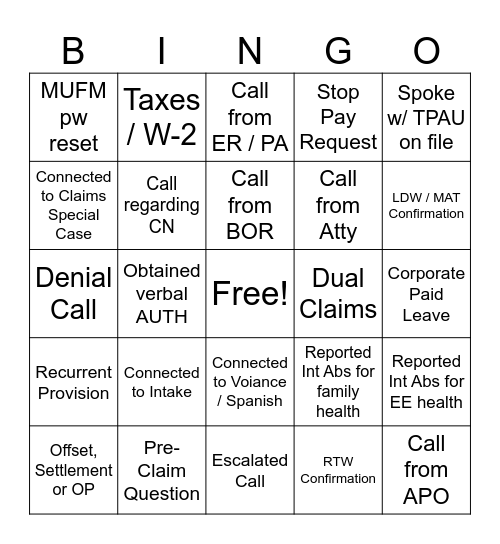 Untitled Bingo Card