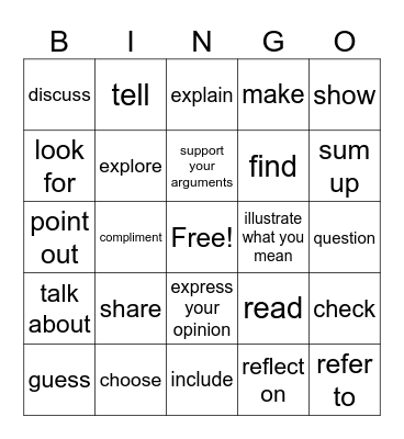 VERBS FOR YOUR MIDTERM Bingo Card