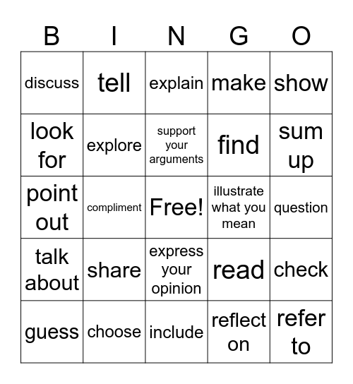 VERBS FOR YOUR MIDTERM Bingo Card