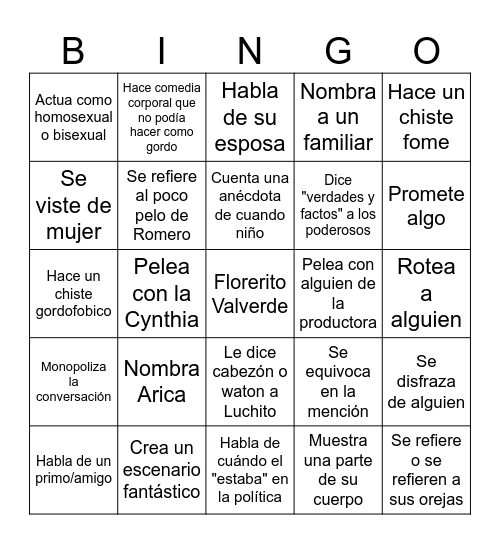 Valverde Bingo Card