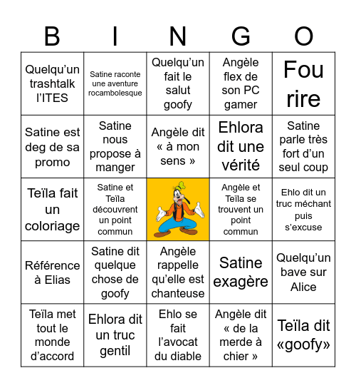 GOOFY Bingo Card