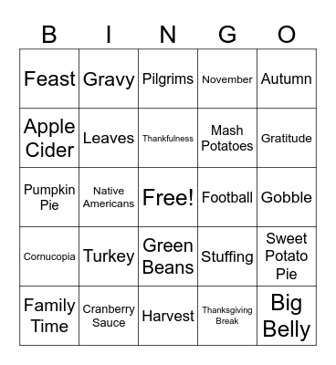 Thanksgiving Bingo! Bingo Card