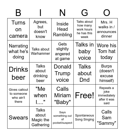 Tom Bingo Card