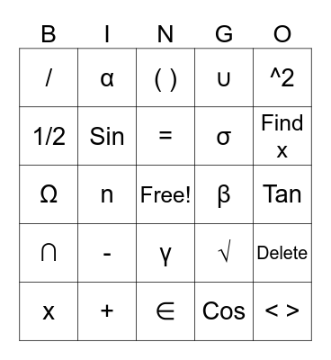 Maths-names bingo Card