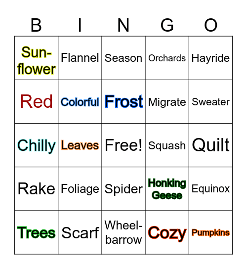 AUTUMN Bingo Card