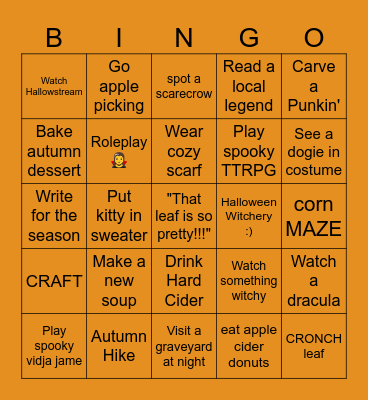 Autumn Bingo Card