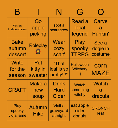 Autumn Bingo Card