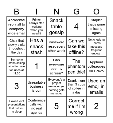 Office Bingo Card