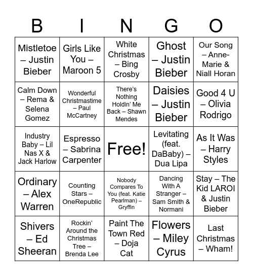 SINGO Bingo Card