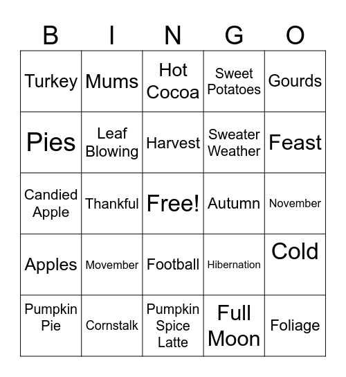 AUTUMN Bingo Card