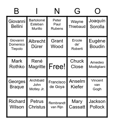 ART UIL Bingo Card
