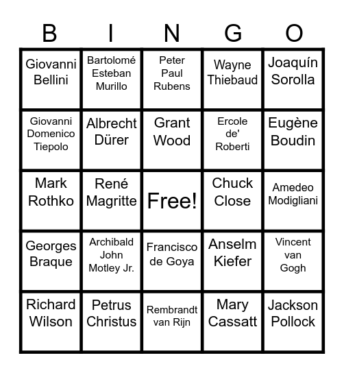 ART UIL Bingo Card