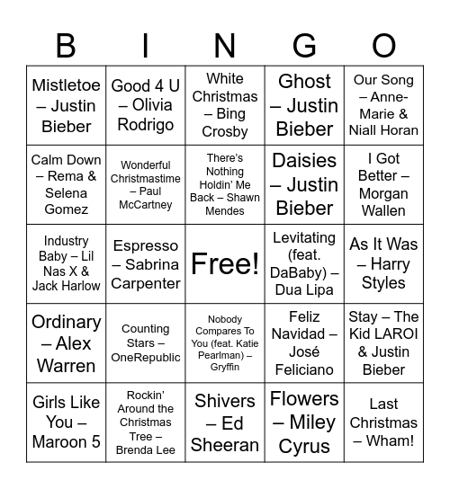 SINGO Bingo Card