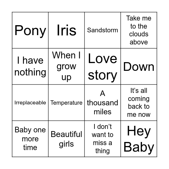 Bluebirds Bangers Bingo Round 2 90s & 00s Bingo Card