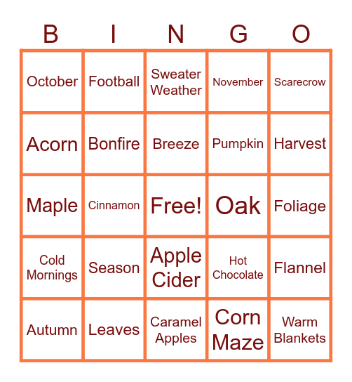 Autumn Bingo Card